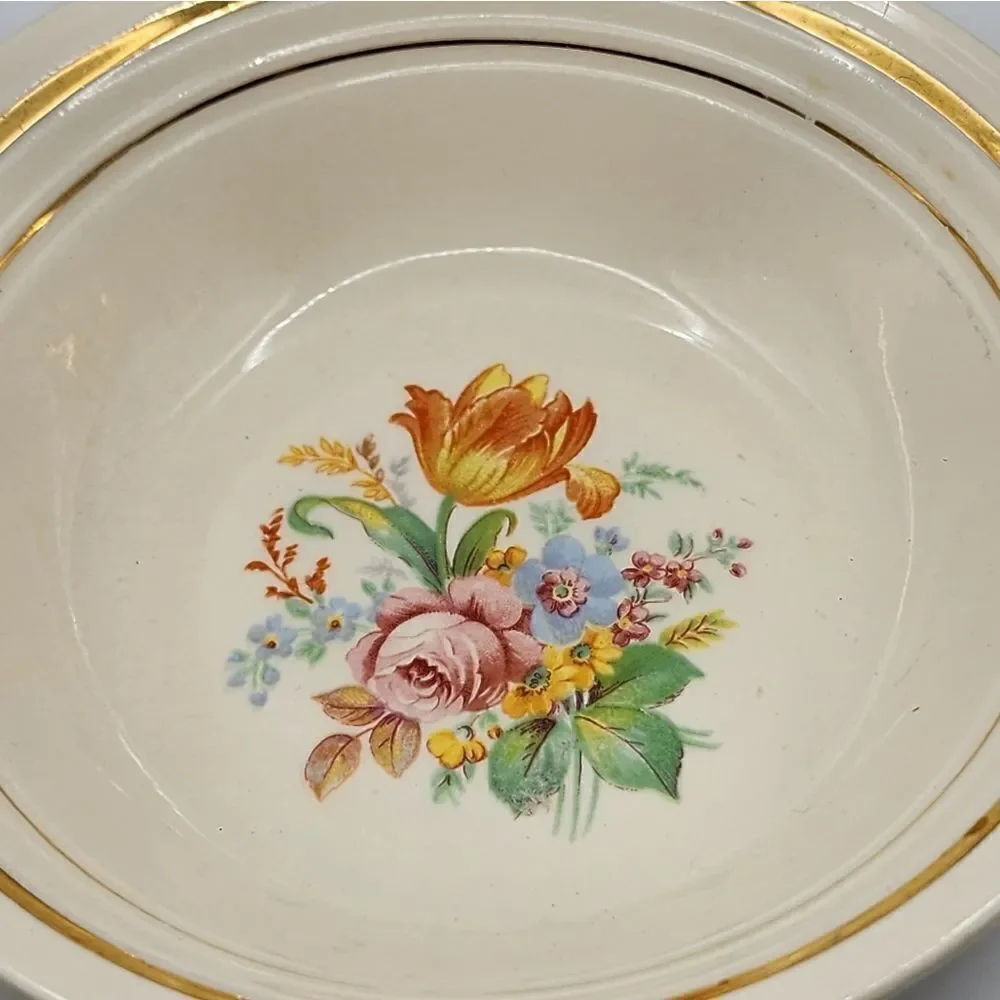 UPICO Ivory Bowl Floral Print 22ct Gold Trim Replacement